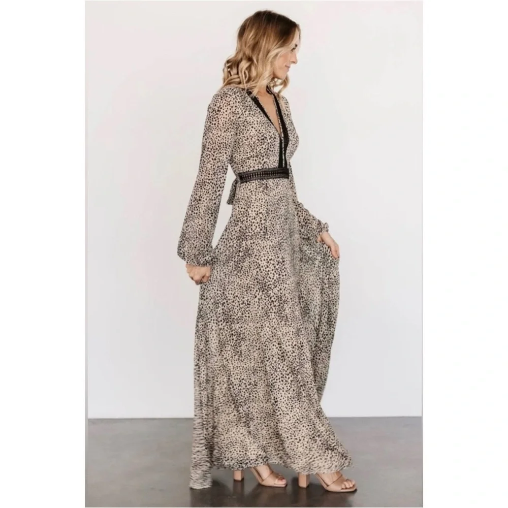 Baltic Born Maxi Dress Cha Cha Leopard Dot Print Taupe Sz L - Picture 3 of 12